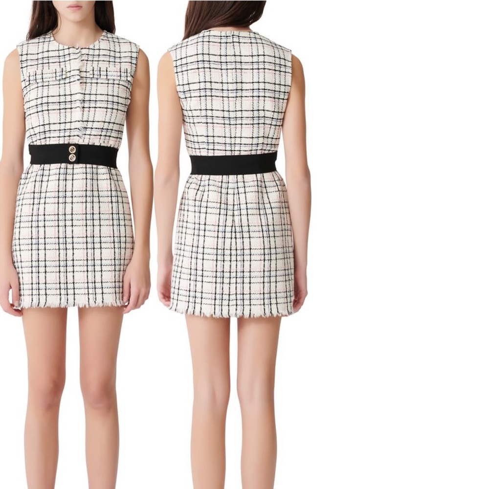 Maje BELTED TWEED MINI DRESS
